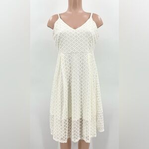 The Vanity Room Romantic Ivory Lace V-Neck Fit & Flare Dress